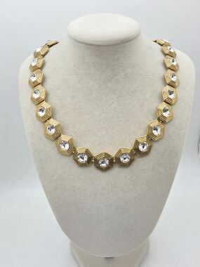 J. Crew Vintage Style Geometric Hexagon Crystal Collar Necklace
